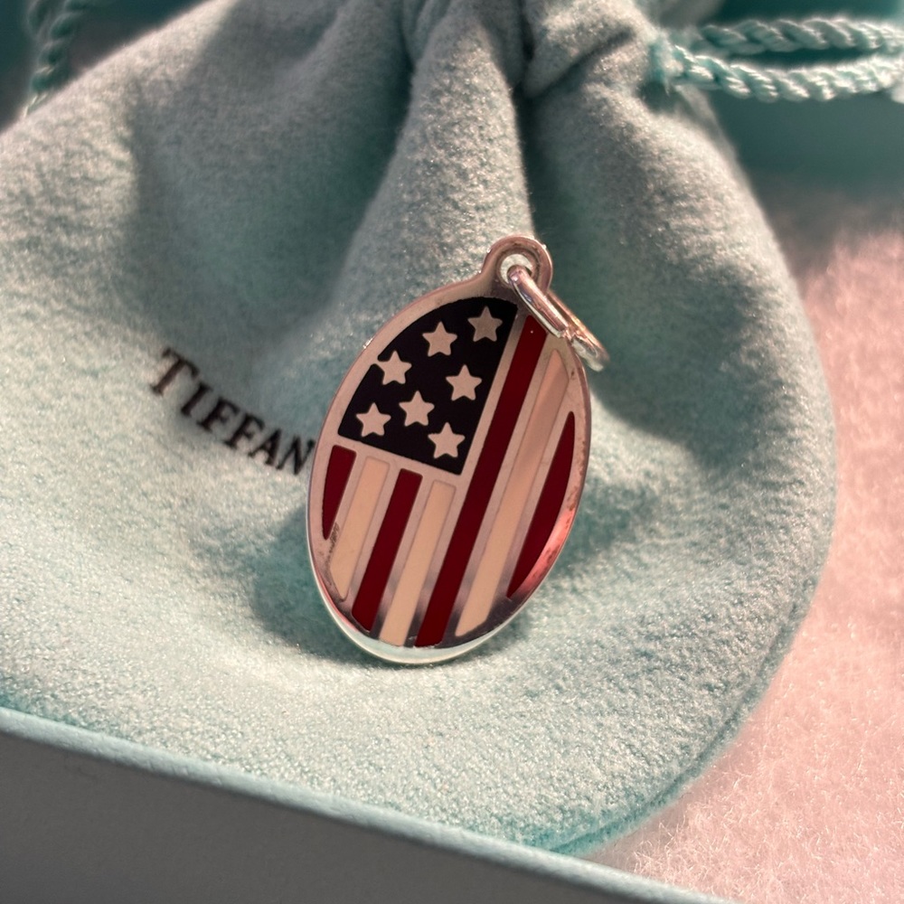 Tiffany & Co. American Flag Enamel Pendant Sterling Silver Vintage Rare